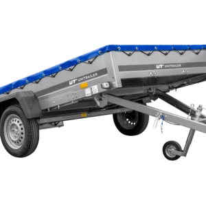 Reboque de um eixo 264×150 UNITRAILER GARDEN 265 KIPP com um Suporte de lona plana e lona azul-Novo