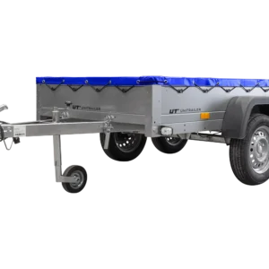 Garden Trailer 264/2 Kipp Com Roda jockey, Suporte de lona e Lona azul plana-Novo